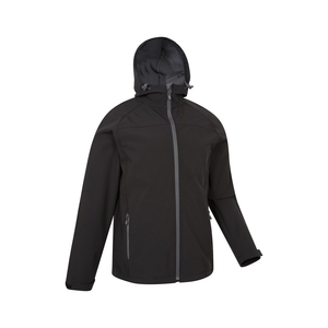 Mens Black <b>Hooded</b> <b>Fleece</b> <b>Jacket</b> Windproof Zipper Closure Casual Outdoor Wear Autumn Regular Fit Polyester Shell - Product Image 1