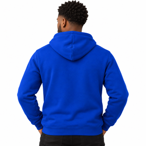 Blue <b>Mens</b> Fleece Hoodie With <b>White</b> Greek Letter Applique Drawstring Collar Kangaroo Pocket Ribbed Cuffs <b>Sweatshirt</b> Pullover - Product Image 2