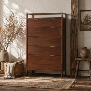 Commode haute en bois de style nordique à 5 tiroirs, meuble de rangement pour chambre à coucher, mobilier moderne pour la maison, conception personnalisée OEM ODM - Product Image 5