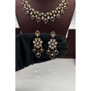 <b>Indian</b> Ethnic Gold Plated CZ Bridal Necklace & Earring <b>Set</b>-Dishtri Victorian Delicate - Product Image 3