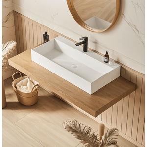 Lavabo Rettangolare da Appoggio in Solid Surface Bianco Opaco 76x46 cm con Foro per Rubinetto, Montaggio a Parete, Eleganti Lavabi - Product Image 4