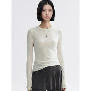 Black <b>Long</b> <b>Sleeve</b> Knitted T-Shirt O-Neck Slim Fit Solid Color Minimalist Men's <b>Top</b> - Product Image 6