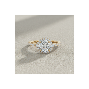 Bague de fiançailles vintage style cathédrale plaquée or rose avec halo de diamants pavés - Product Image 1