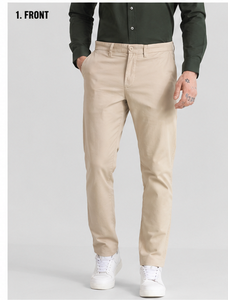 Pantalones Casuales de Lona de Algodón para Hombre, Corte Recto, Color Caqui, Cintura Media, Cierre de Botones, Frente Plano, Antiarrugas, Secado Rápido, Transpirables, para Verano - Product Image 1