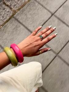 Dark Brown <b>Resin</b> Silver Metallic Bangle Bracelet Stack Women Wide Chunky Smooth Wrist Cuff Fashion Jewelry Acrylic Arm <b>Ring</b> - Product Image 2