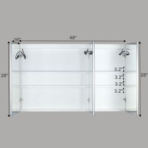 Specchio LED FCH 48*28 pollici con 1 porta, 2 strati, antiappannamento, illuminazione a tre colori con regolazione della luminosità, memoria di potenza, 2 porte. - Product Image 6