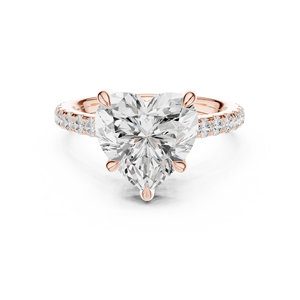 Anillo de compromiso de oro rosa con diamante de laboratorio talla corazón y halo oculto, banda pavé de tallo dividido - Product Image 5