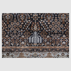 พรมเปอร์เซียขนสัตว์ถักมือ สีเทาชาร์โคลและสีแดงสนิมลายดอกไม้รูปทรงเพชร  พรมขนสั้นตกแต่งแบบดั้งเดิม - Product Image 4