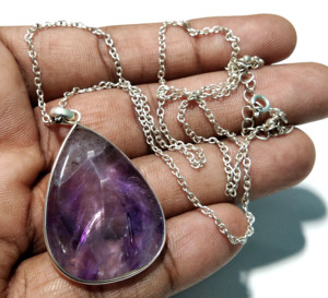 Pendentif en améthyste naturelle en forme de larme, violet, plaqué or 18 carats, style bohème, collier en argent sterling 925 fait main - Product Image 3
