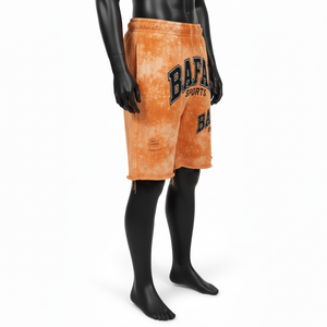 Shorts en molleton de coton 340 GSM, effet délavé, orange vintage, logo en strass, pour homme - Product Image 3