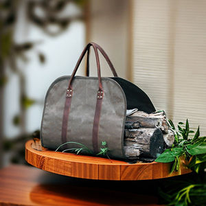 Bolsas de transporte de leña de cuero y lona encerada impermeable con asa de cuero para recoger leña - Product Image 1