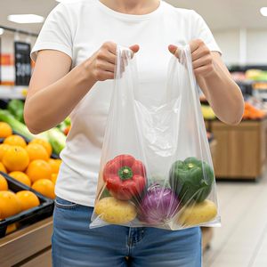 Plastic T-Shirt Bags with Handles Clear <b>Shopping</b> Bag in Bulk for <b>Small</b> Business Supermarket Restaurant Grocery - Product Image 4