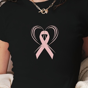<b>Pink</b> <b>Ribbons</b> Breast Cancer Awareness Women's Y2K Slim Fit Print Knitted Short T-Shirt - Product Image 1