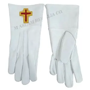 York Rite Knight Templar While soft leather Masonic Gauntlet gloves