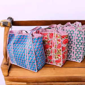 Bolsa de Mano Tipo Tote Acolchada de Algodón, con Patrón Geométrico, Forro de Lona y Cuero Ecológico, Bolsa de Compras Moderna - Product Image 1