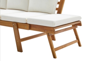 Canapé de patio 3 places moderne en bois massif d'acacia Coussins en mousse durable de couleur mono crème pour meubles d'hôtel à l'extérieur Utilisation au bord de la piscine - Product Image 4