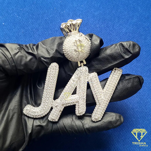 จี้รูปถุงเงินแบบกำหนดเอง "JB" ประดับเพชรโมอิสซาไนต์ สไตล์ฮิปฮอป สร้อยคอเงินแท้ 925 - Product Image 4