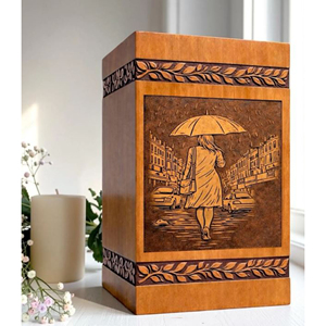 Handcrafted Wooden Urn Rainy Walk Memorial Engraved Ashes urn Memorial Keepsake by AYAANS - Product Image 3