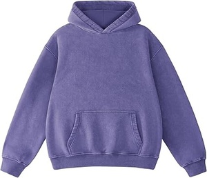 Sudadera con Capucha Extra Grande, Color Morado Sólido, Felpa de Algodón, con Bolsillo, Estilo Casual, Unisex, para Otoño, Corte Regular - Product Image 3