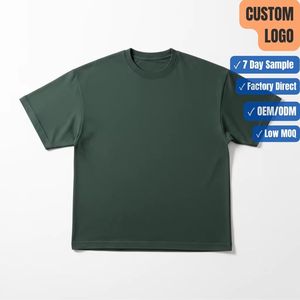 เสื้อยืดผู้ชายคุณภาพสูง สีเขียวเข้ม ผ้าคอตตอนหนา ทรงหลวม สไตล์สตรีทแวร์ ไหล่ตก - Product Image 1