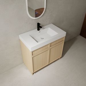 Mobile bagno freestanding da 36 pollici con lavabo in resina bianca e 2 ante con chiusura ammortizzata, imballaggio KD - Product Image 4