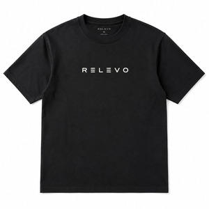 T-shirt unisexe Relevo noir en spandex et polyester, col en V, manches courtes, coupe classique, séchage rapide, logo personnalisé imprimé par transfert thermique sur le devant - Product Image 1