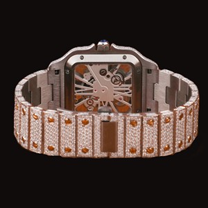 Montre en acier inoxydable avec mouvement à quartz, diamants en moissanite, cadran en verre, bracelet en or jaune, clarté VVS, élève le luxe et la mode - Product Image 3