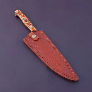 Cuchillo de chef de acero de Damasco con mango de madera y hoja con patrón ondulado - Product Image 5