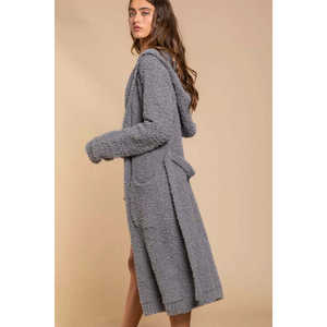Cárdigan tipo túnica con lazo frontal y bolsillos de forro polar berber gris para mujer, marca Veloro POL - Product Image 2