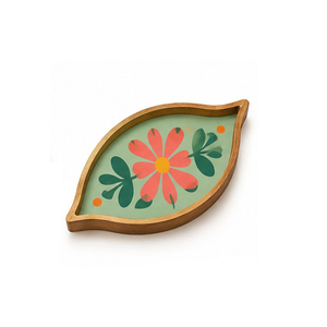 Bandeja Redonda de Madera para Servir con Acabado Pintado con Patrón Floral Colorido y Asa, para Uso Residencial - Product Image 2