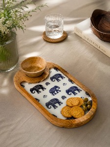 Royal Elephant <b>Wooden</b> <b>Serving</b> <b>Platter</b> with bowlWooden <b>Platter</b> with Brass Bowl Polished Finish Customizable Size for Holiday - Product Image 5