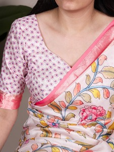 Elegante Saree de Seda Tasar con Estampado Floral Tradicional y Saree de Viscosa con Blusa Sin Coser - Product Image 3