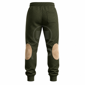 Ensemble de survêtement pour homme vert olive à capuche avec empiècements beiges, manches longues, tenue décontractée d'automne, pantalon uni à cordon de serrage - Product Image 5