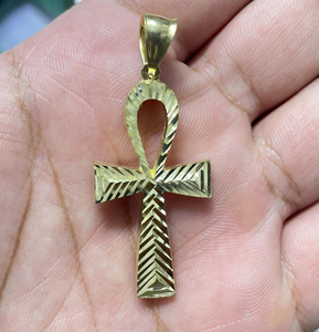 Colgante Cruz Ankh Personalizado Chapado en Oro de 14K con Diamantes de Moissanita VVS, Amuleto Religioso, Regalo Unisex, Joyería Hiphop - Product Image 1