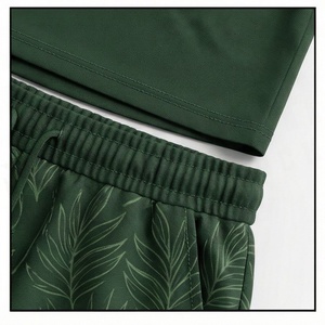 Ensemble de shorts en tricot pour femmes, 2 pièces, imprimé floral vert, t-shirt à col rond à manches courtes avec volants au-dessus du genou, tenue décontractée - Product Image 5
