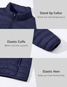 Men's Lightweight <b>Packable</b> Down Coat Waterproof Winter Hooded Stand Collar <b>Jacket</b> 100% Filling Front Logo Casual Storage Pouch - Product Image 3