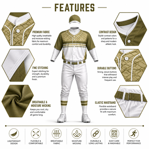 <b>Men</b> Baseball Uniform Set <b>White</b> Olive Green Geometric Print Short Sleeve Jersey <b>Pants</b> Moisture Wicking All Seasons 100Polyester - Product Image 5