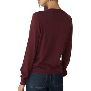 Cardigan en coton doux rouge bordeaux pour femme, col en V, manches longues, boutonnage frontal, maille tricotée avec poches, style simple, collection automne, vente en gros - Product Image 2