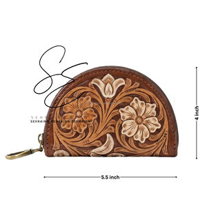 Genuine Tooled Leather Coin Purse Zip <b>Wallet</b> Card Holder Coin Pouch Western Cowhide Mini Leather <b>Wallet</b> Women - Product Image 3