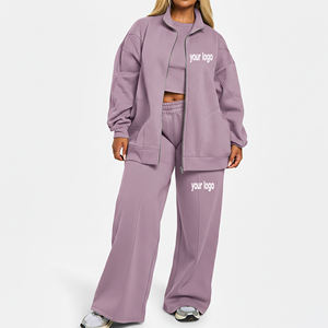 Ensemble décontracté de survêtement deux pièces pour femme, personnalisé avec logo imprimé, de haute qualité, respirant et épais - Product Image 1