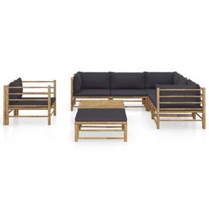 Conjunto de Muebles de Jardín Modulares Grandes de Bambú y Poliéster Gris Oscuro, Muebles de Exterior de Alta Calidad de Varias Piezas - Product Image 2