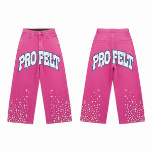 PRO FELT Custom Print Canvas Wide-Leg Jogger Pants 100% Cotton Eco-Friendly Breathable Customized Embroidery Logo Design - Product Image 2