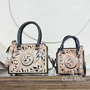 Bolso de Hombro Cruzado Estilo Vaquero de Cuero Genuino con Diseño Floral Grabado a Mano, Tamaño Mediano, Tipo Satchel/Duffel, Estilo Occidental Premium - Product Image 1