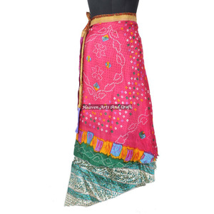 New Fabulous Two Layered Reversible New Indian Around Silk Sari Wrap <b>Skirts</b> Women Wear Vintage Silk Sari <b>Long</b> Length Wrap Around - Product Image 6