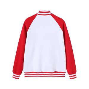 เสื้อแจ็คเก็ตซิปผ้าฟลีซสีขาวทูโทน AKA Psi - เสื้อแจ็คเก็ตบอมเบอร์แบบยูนิเซ็กซ์สีแดงเข้มและสีครีม สไตล์ Letterman สำหรับสตรีทแวร์และกิจกรรมกลางแจ้ง - Product Image 2