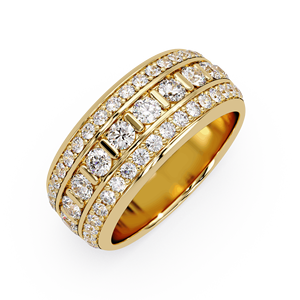 Anillo de Boda de Diamantes Cultivados en Laboratorio, Triple Hilera Ancha, Tipo Eternity, Oro Amarillo de 14K, Anillo de Aniversario, Fabricante - Product Image 3