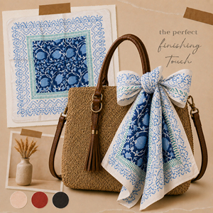 Bandana carré en coton bleu à motif floral style western, respirant, décontracté, pour l'hiver, le printemps et l'été, respectueux de la peau - Product Image 2