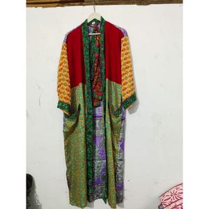 Premium Vintage handmade Silk Saree <b>Kimono</b> Robe Patchwork Boho Loungewear & <b>Beach</b> Wear coverup Wholesale Price - Product Image 5