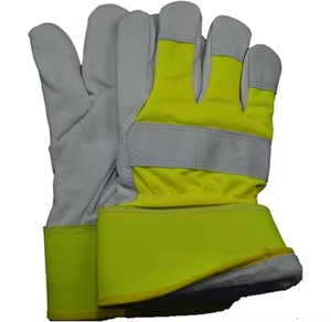 Guantes de Seguridad de Cuero Vacuno de Alta Visibilidad con Forro de Tela de Algodón Fluorescente y Cinta Reflectante - Product Image 2
