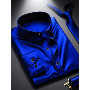 2026 New Men <b>Patchwork</b> <b>Shirt</b> Fashion Luxury Long Sleeve Smart Casual Four Season Tuxedo Man Micro Elastic <b>Shirts</b> - Product Image 3